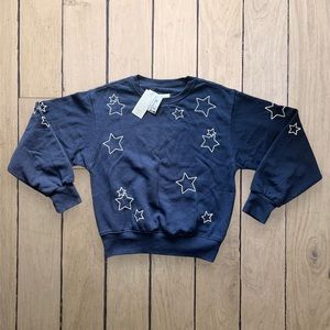 Navy Blue Sweatshirt with Embroidered Stars
